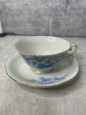 Vintage Spoto China Blue Floral Teacup & Saucer Set Made in Occupied Japan